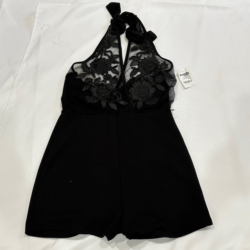 Charlotte Russe Black Floral Lace Halter Chemise